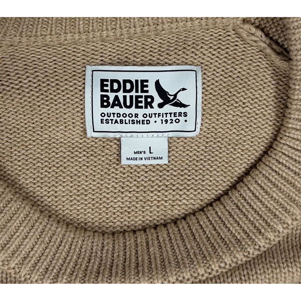 Eddie Bauer 100% cotton cream red fair isle knit crewneck sweater men's large - Picture 6 of 7